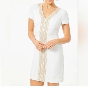 White Lilly Pulitzer dress with gold trim